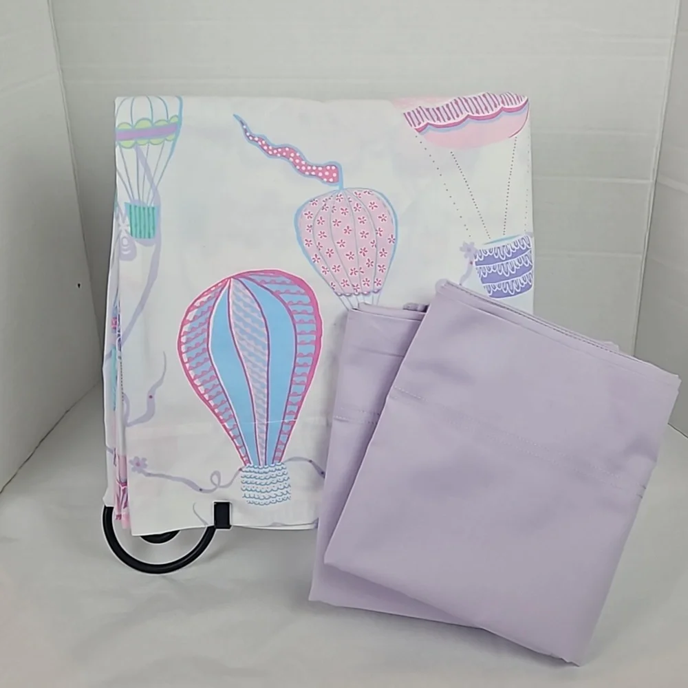 Pottery Barn Lavender Hot Air Balloons Full Flat Sheet 2 Standard Pillowcases